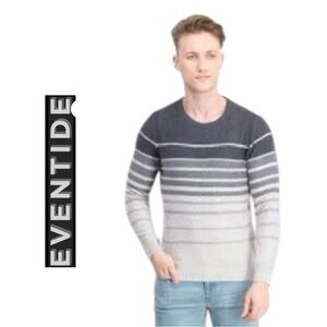 Eventide Men’s Crew Nexk Cashmere Blend Gray Strioed‎ Sweater - Size S